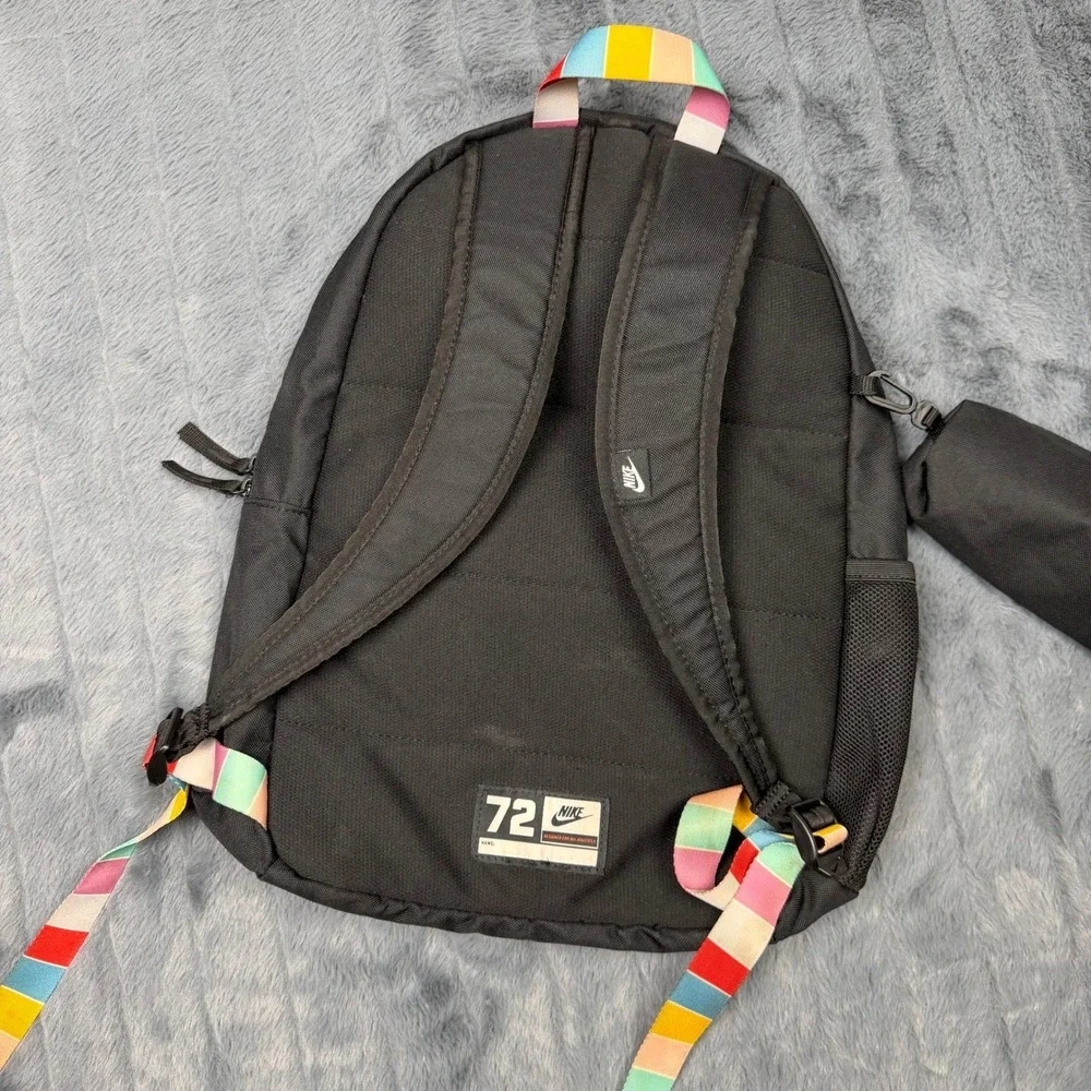 Nike Elemental Backpack Black Rainbow Multi Color Logo School Bag with Pouch